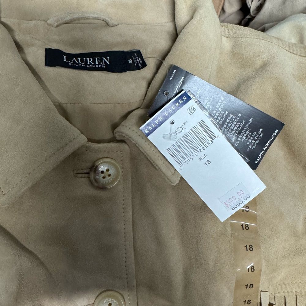 Lauren Ralph Lauren Women’s Fringe Trim Goat Suede Jacket Western Beige NWT $650 - Picture 13 of 16